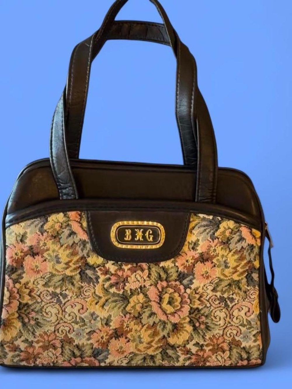 Floral Tapestry Shoulder Bag with Black Trim